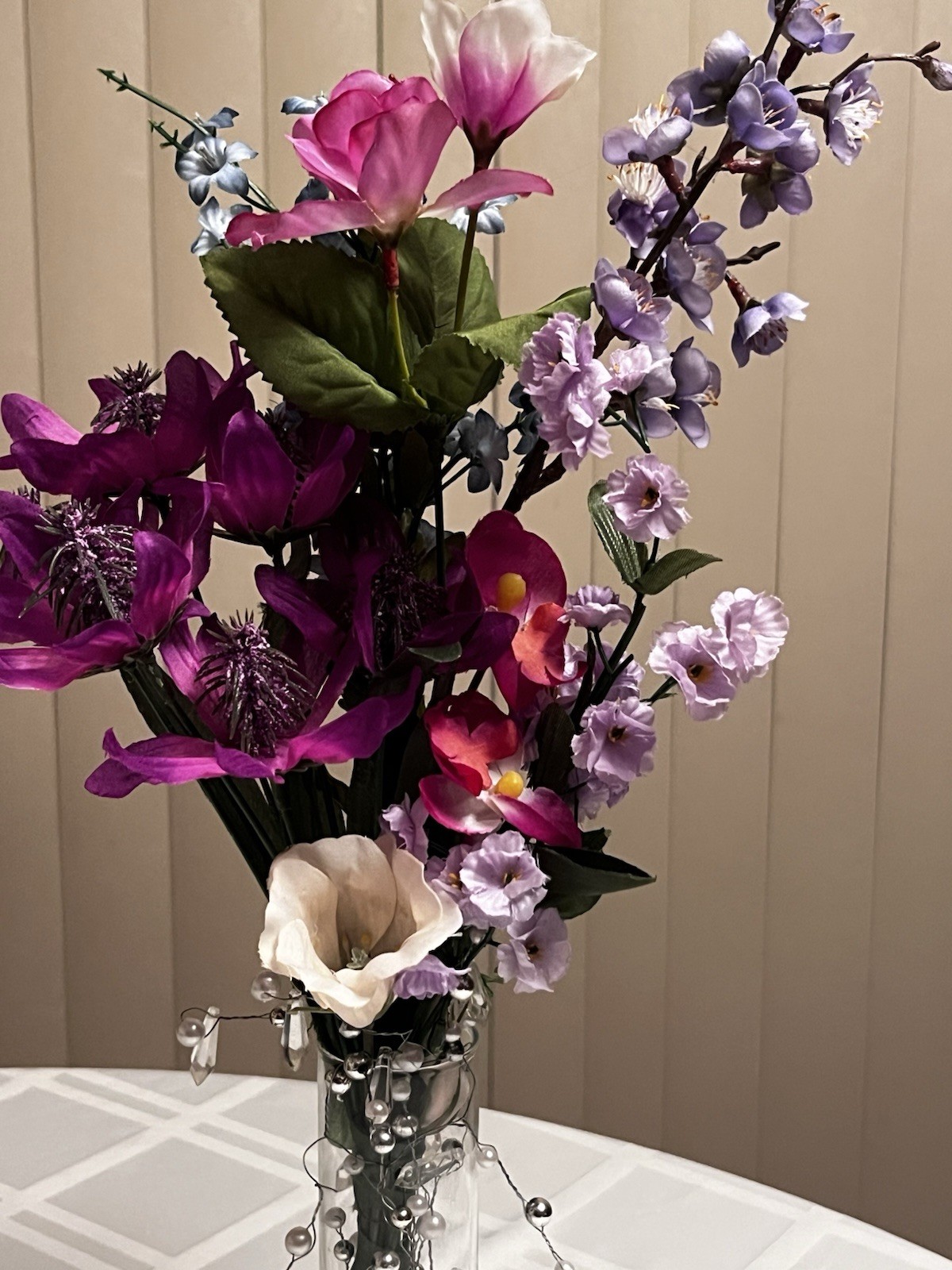 An Elegant Silk Floral Arrangement Stands 19 Inches Tall