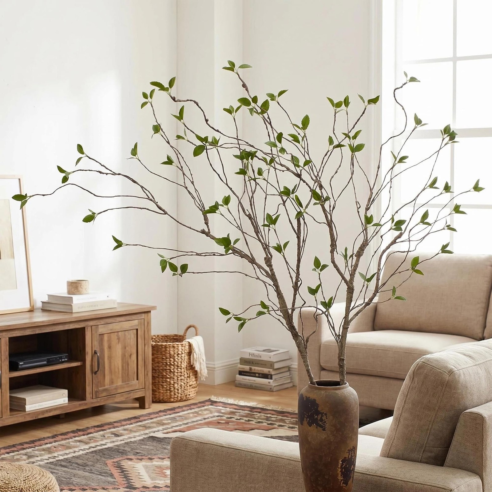 2pcs 57in Artificial Tree Branches Fake Vines with Realistic Leaves Bark Text…