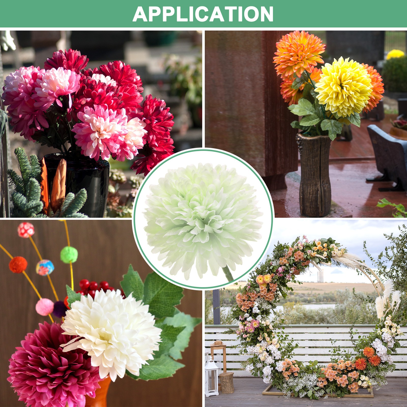 12-Pack Artificial Chrysanthemum Ball Flowers for Home Decor [Autumn Green]