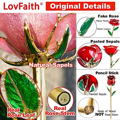Real Rose Dipped 24K Gold, with Crystal Vase, B1. Deluxe Thick Gold -Blooming