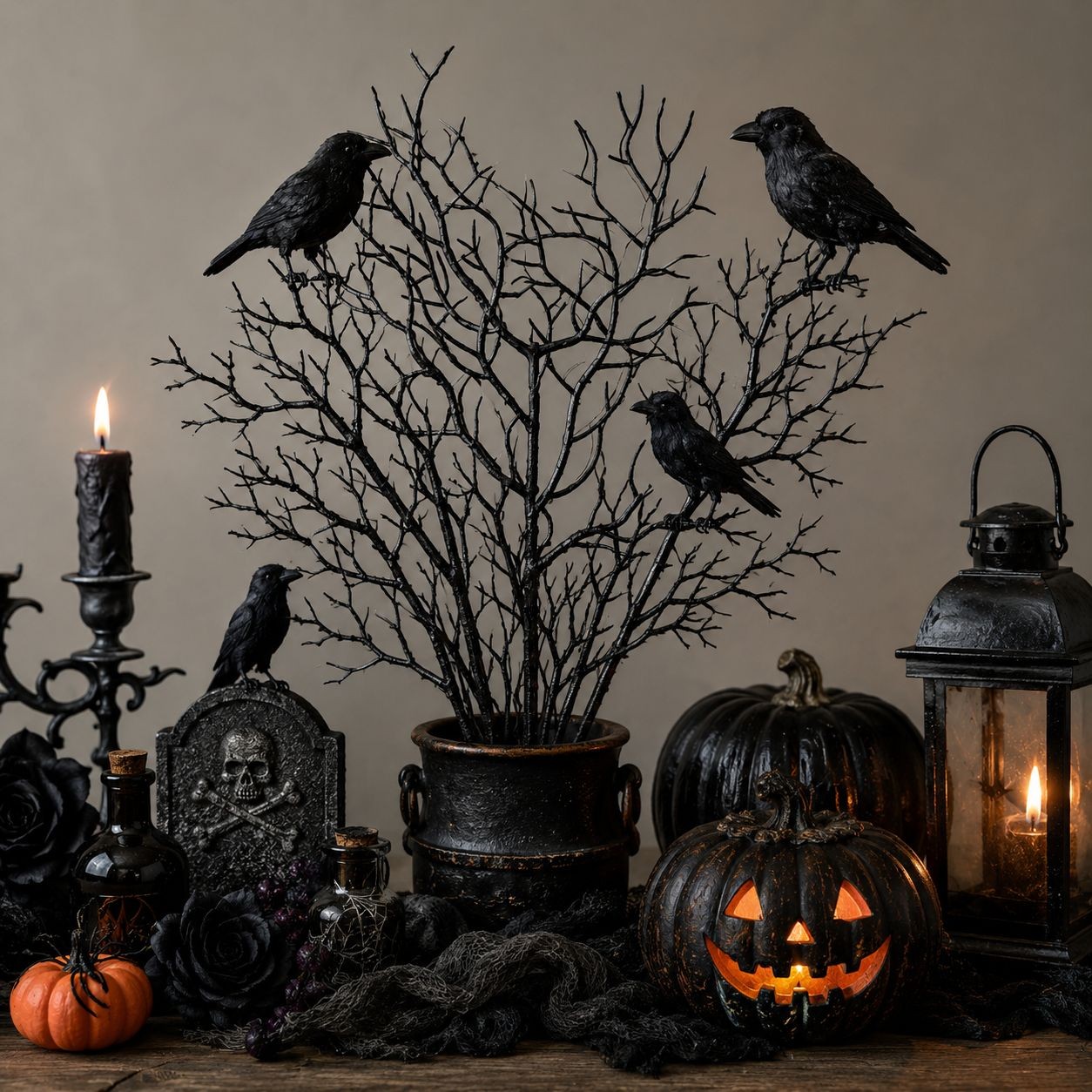 Set of 10 Black Twig Branches Artificial Bare Branch Stems Halloween Decor Gothi