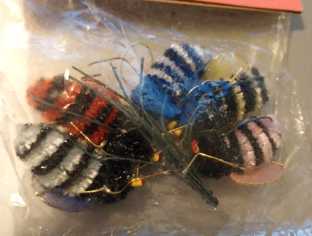 Vintage Busy Bee Japan Chenille Wire Decorations Floral Arrangement NOS 2 Packs