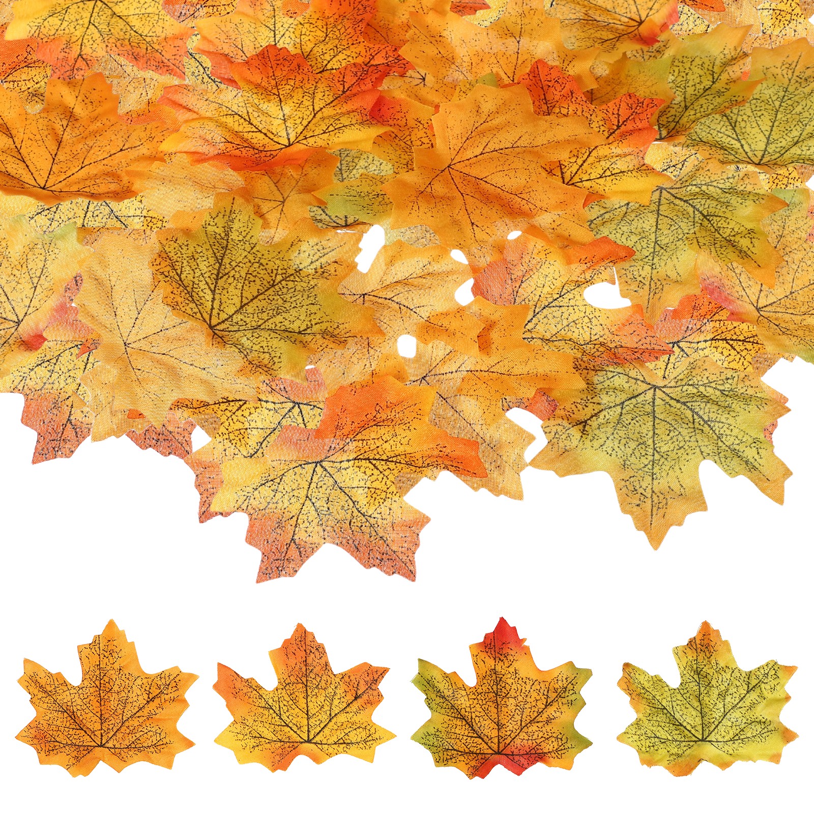 200Pcs Fall Leaves 3.3 Inch Colored Mixed Fake Leaf, Yellow and Green Series