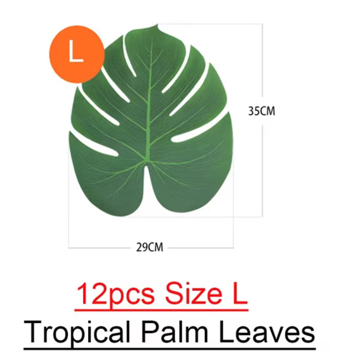 12pcs Tropical Palm Leaves Artificial Leaf Decor, Green Jungle Plant Decoration.
