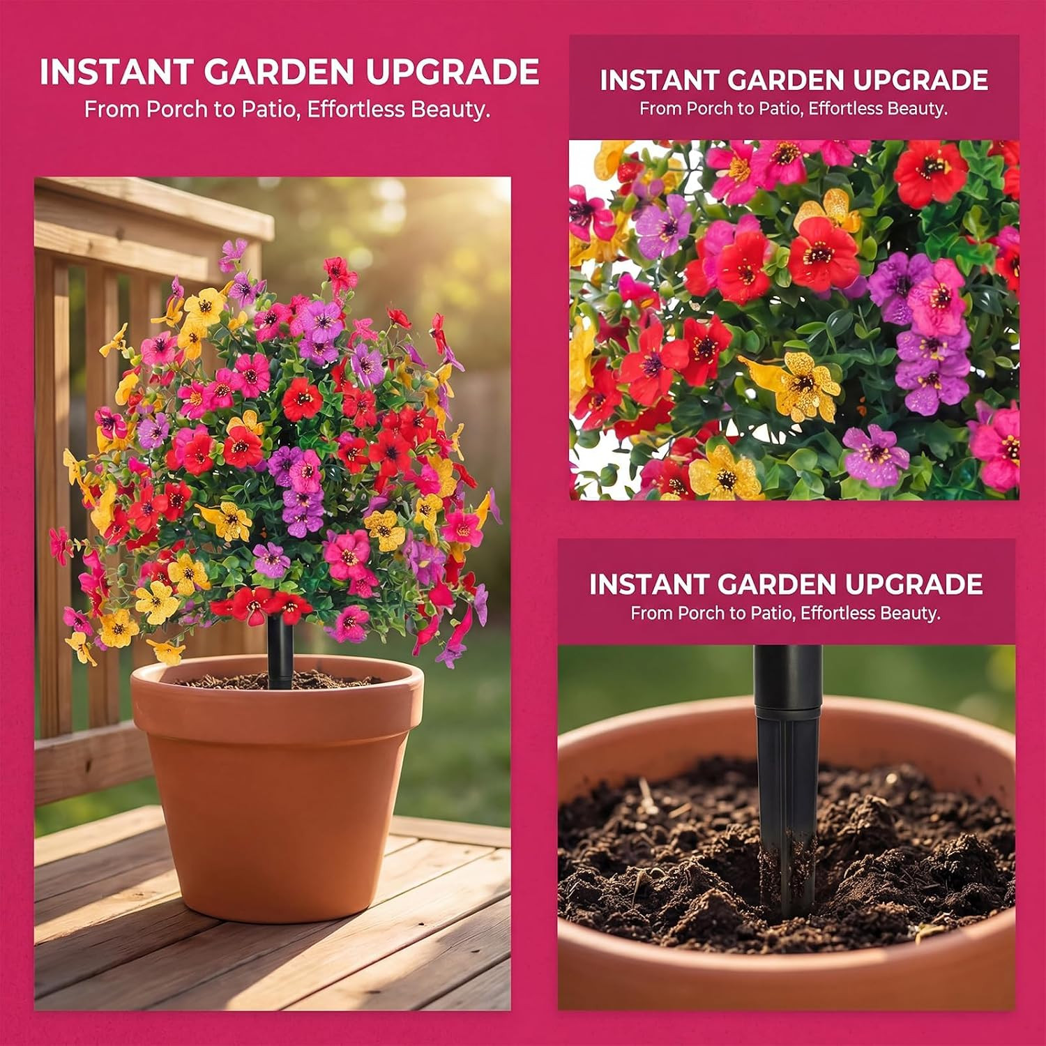 24″ UV Resistant Colorful Faux Flowers for All-Weather Garden Decor
