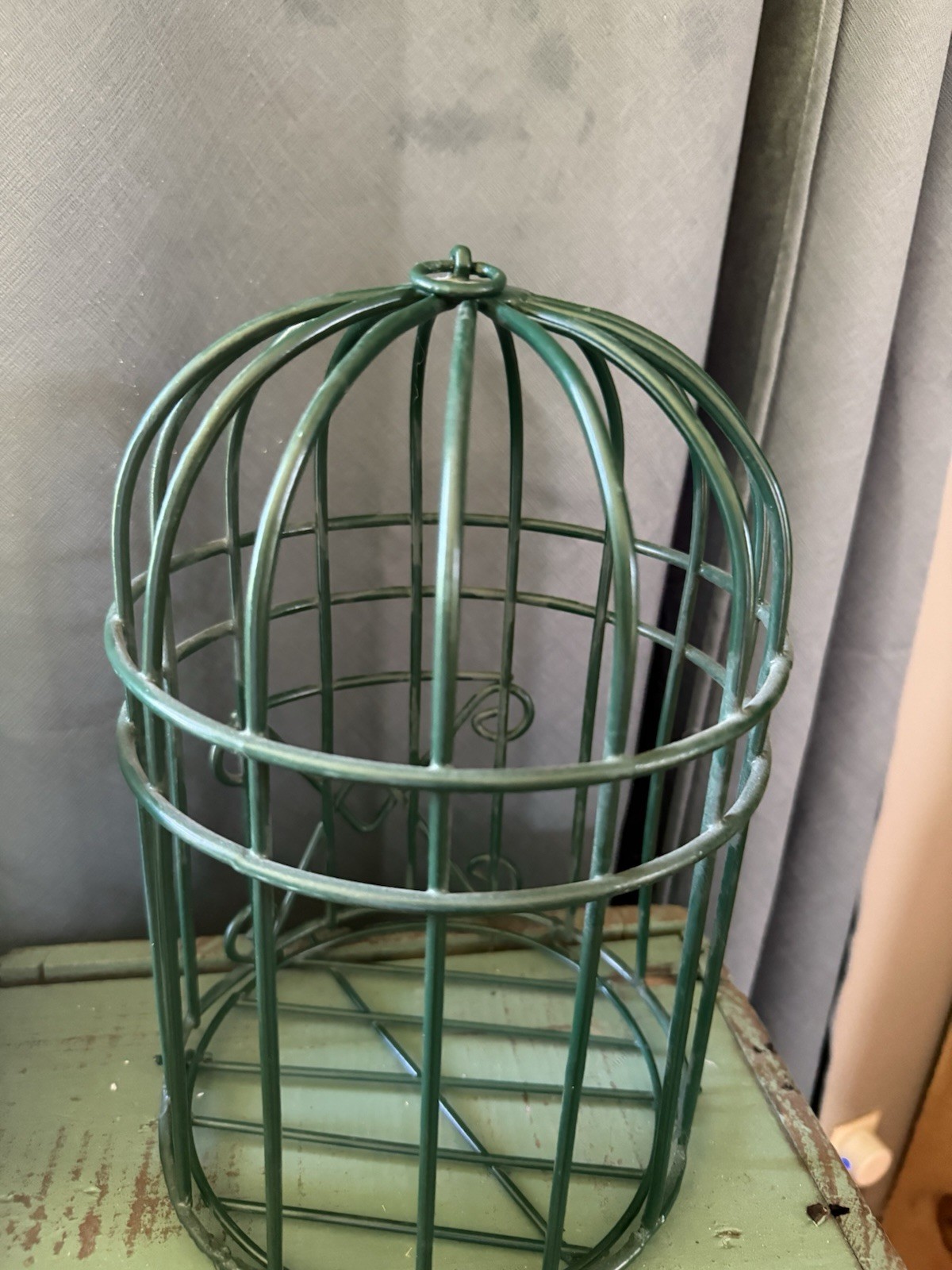 Green Bird Cage/ Plant Decor – Opens on bottom 10.5 Inches tall