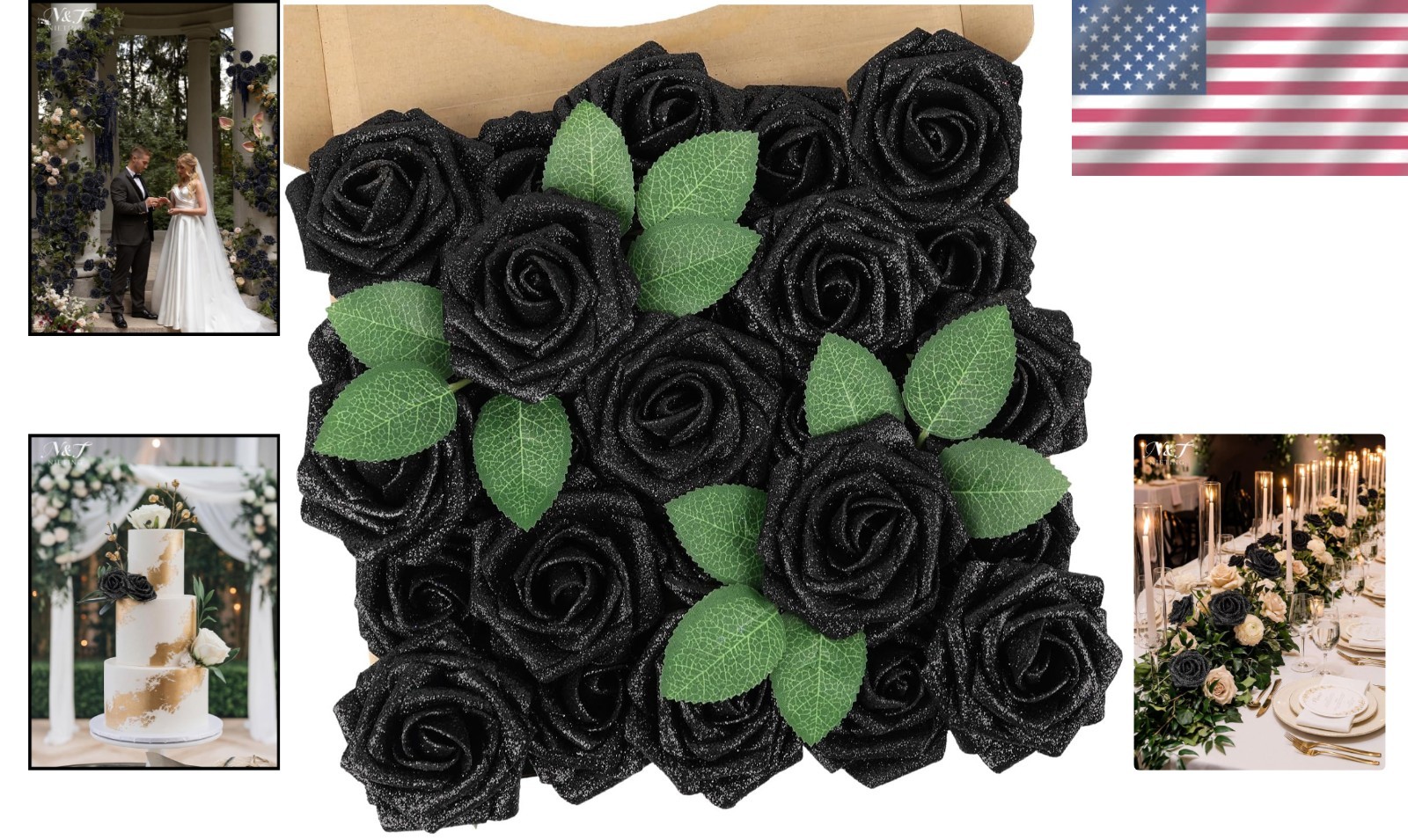 Realistic 25pcs Black Glitter Roses – Perfect for All Occasion Centerpieces