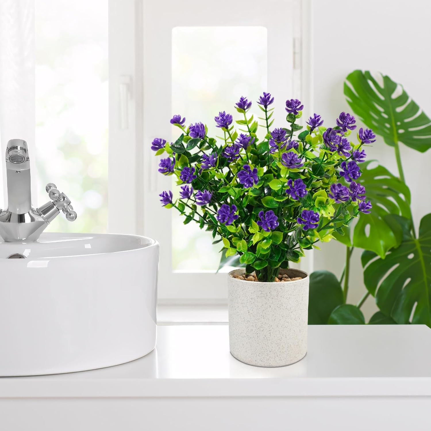 4 Pack Artificial Flowers in Pots, Mini Fake Potted Plants Small Faux Flowers fo