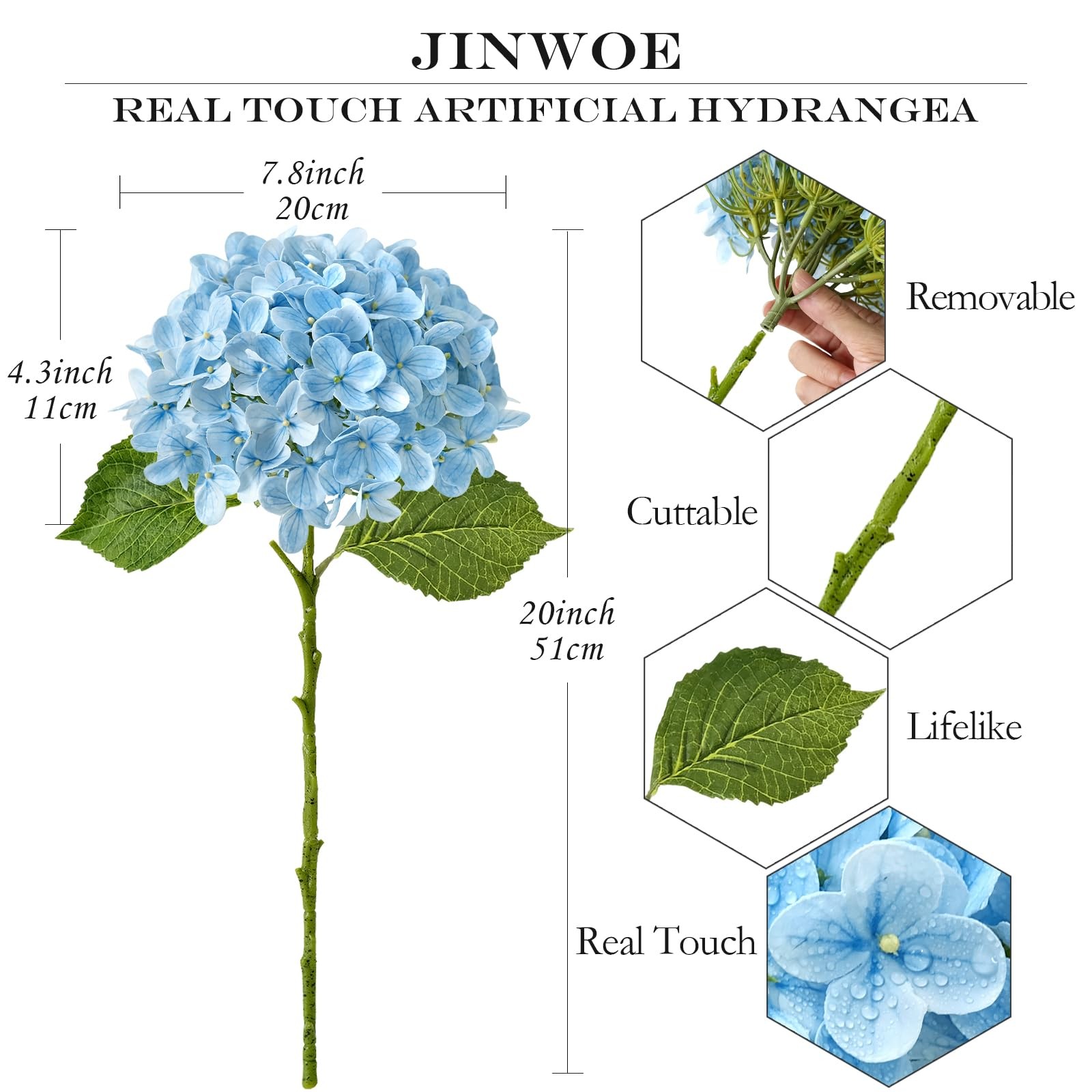 4Pcs Hydrangea Artificial Flowers, 20″ Lifelike Latex Silk Real Touch Faux Hy…