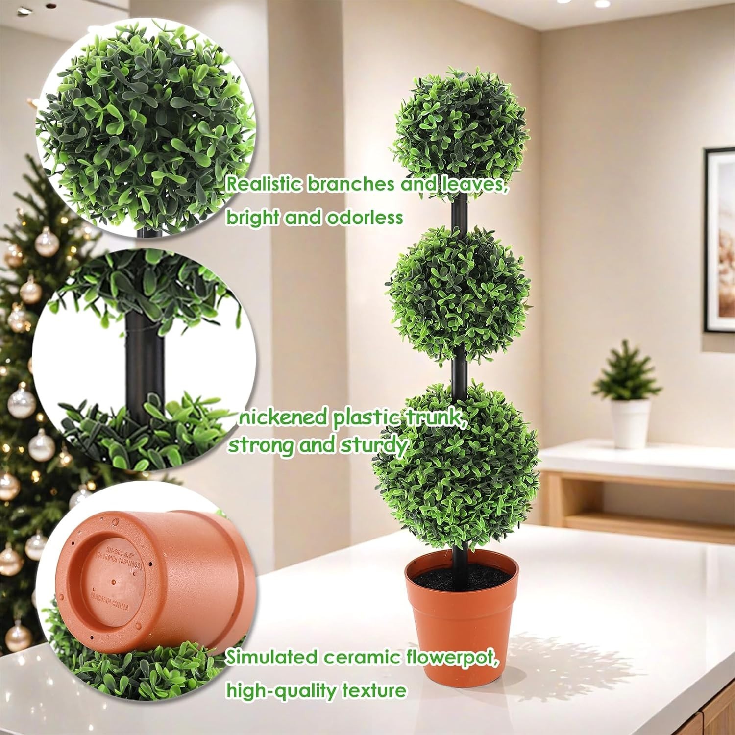 2.3FT Artificial Topiary Ball Tree Triple Ball Topiary Tree