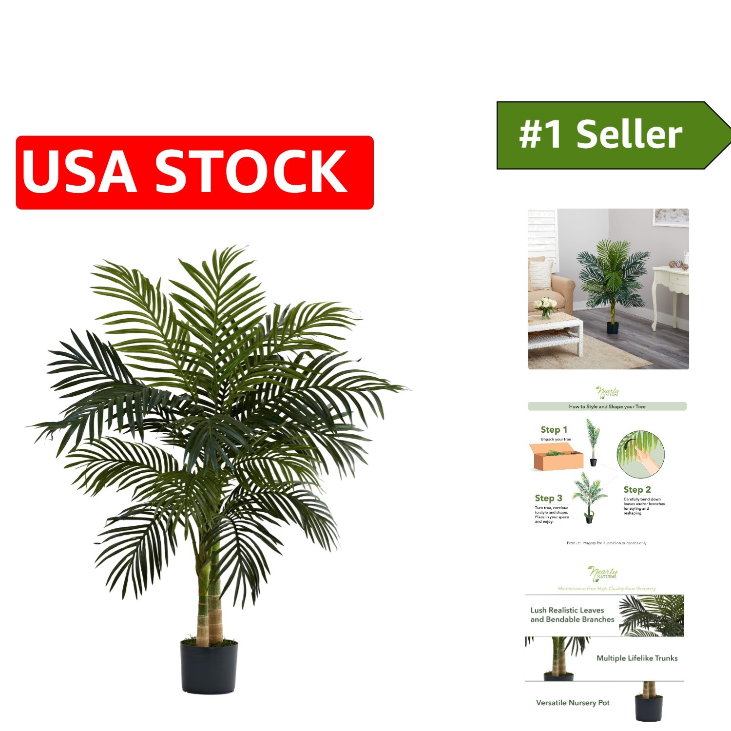 Lush 48in Artificial Palm Tree with Dual Trunks – Perfect for Living Spaces