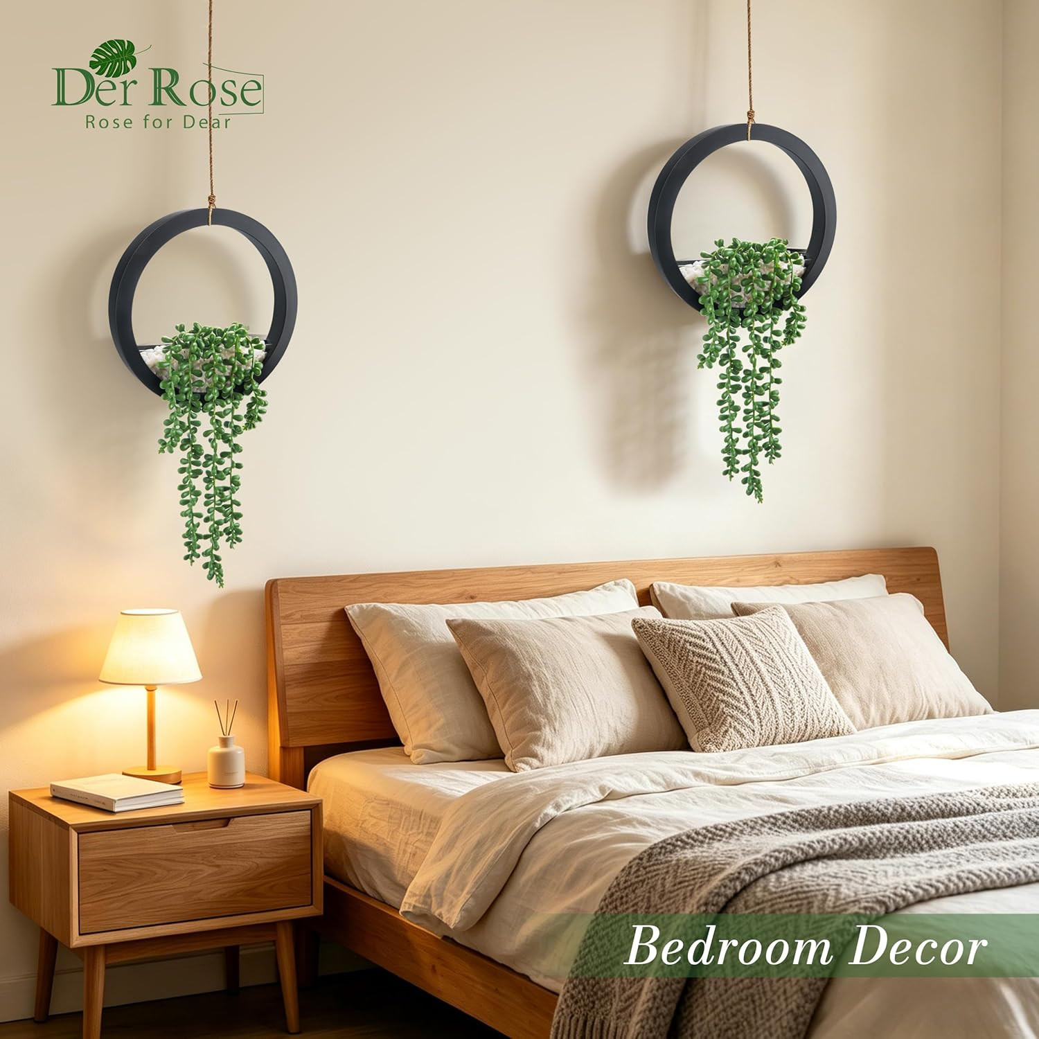 2 Pack Fake Plants Hanging Artificial Succulents Plants in Black Pots for Living