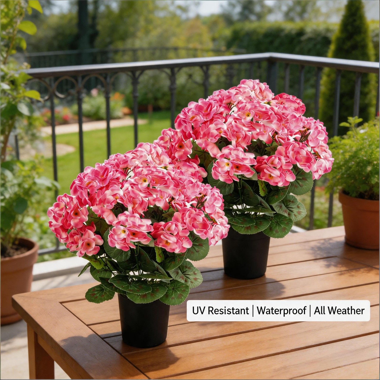 2Pcs Geranium Potted Artificial Flowers in Pots, Faux Outdoor Plants Realisti…