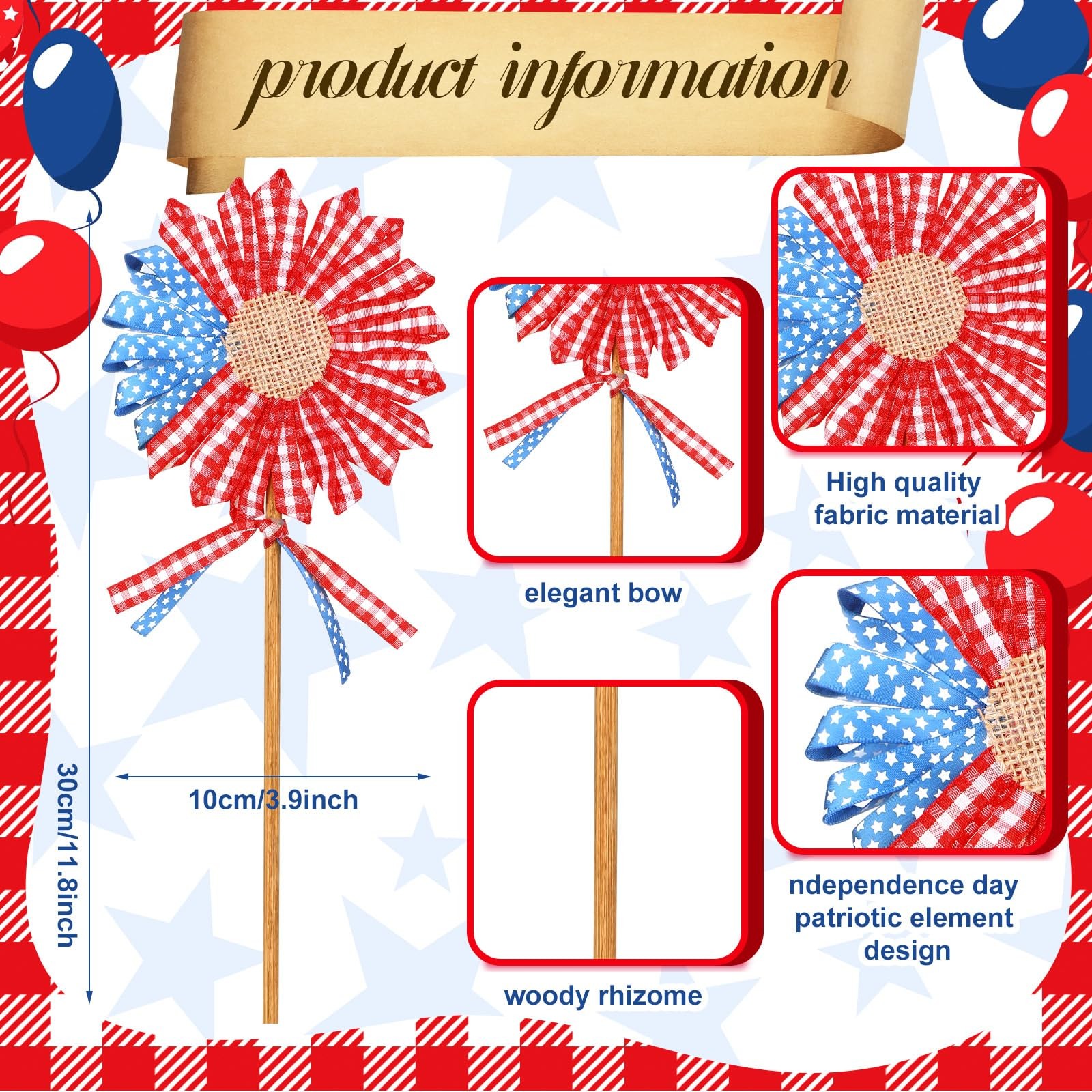 3 Pcs 4th of July Patriotic Flowers Artificial Independence Day Red White Blu…