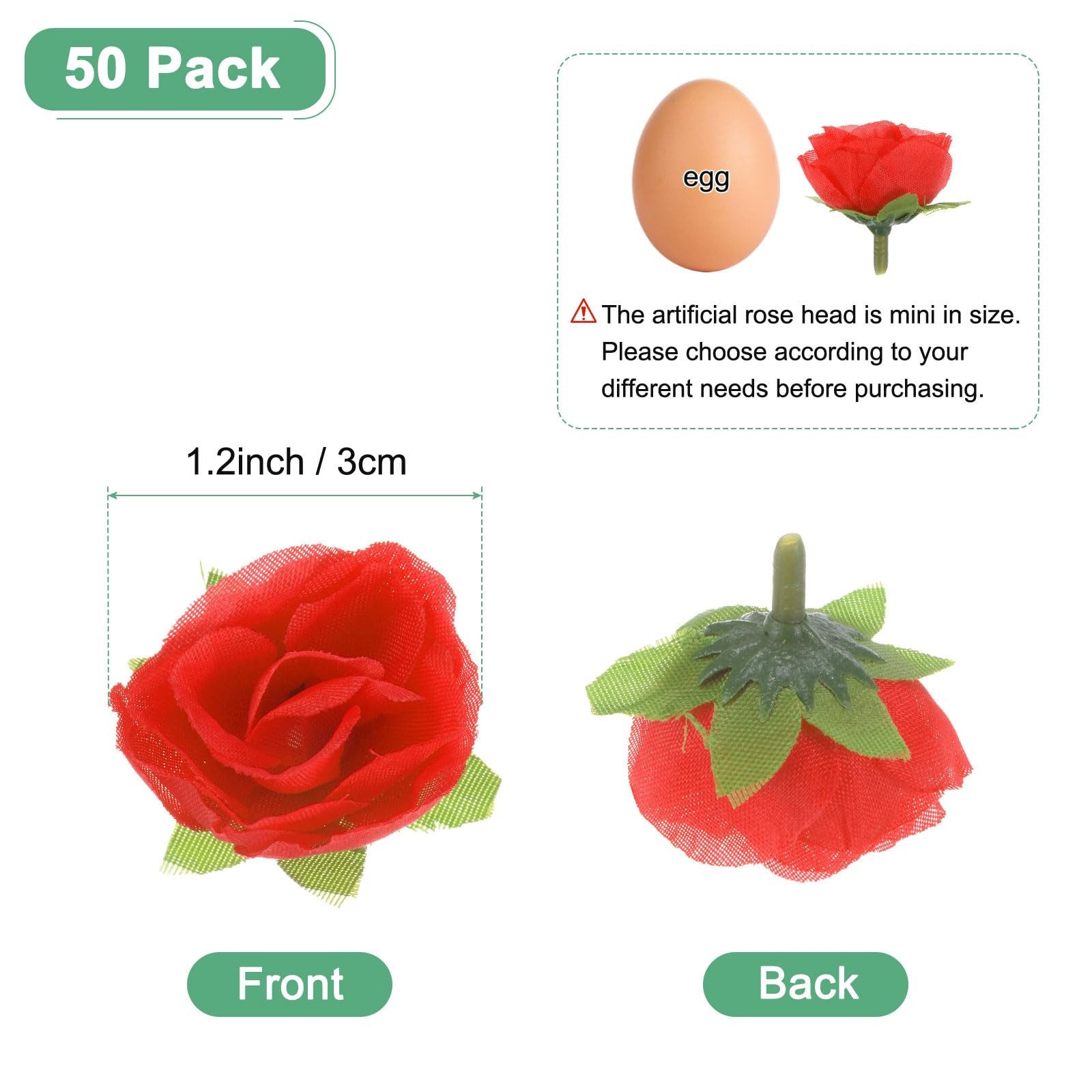 50 PCS Artificial Roses Heads 1.2 Inch Small Silk Faux Rose Head Flower Red