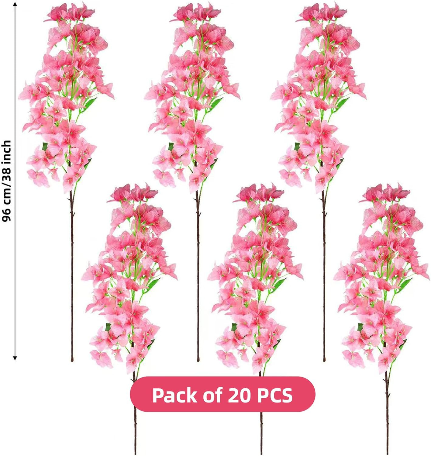 20 PCS Pink Silk Bougainvillea Flowers – UV Resistant Faux Vines for Decor