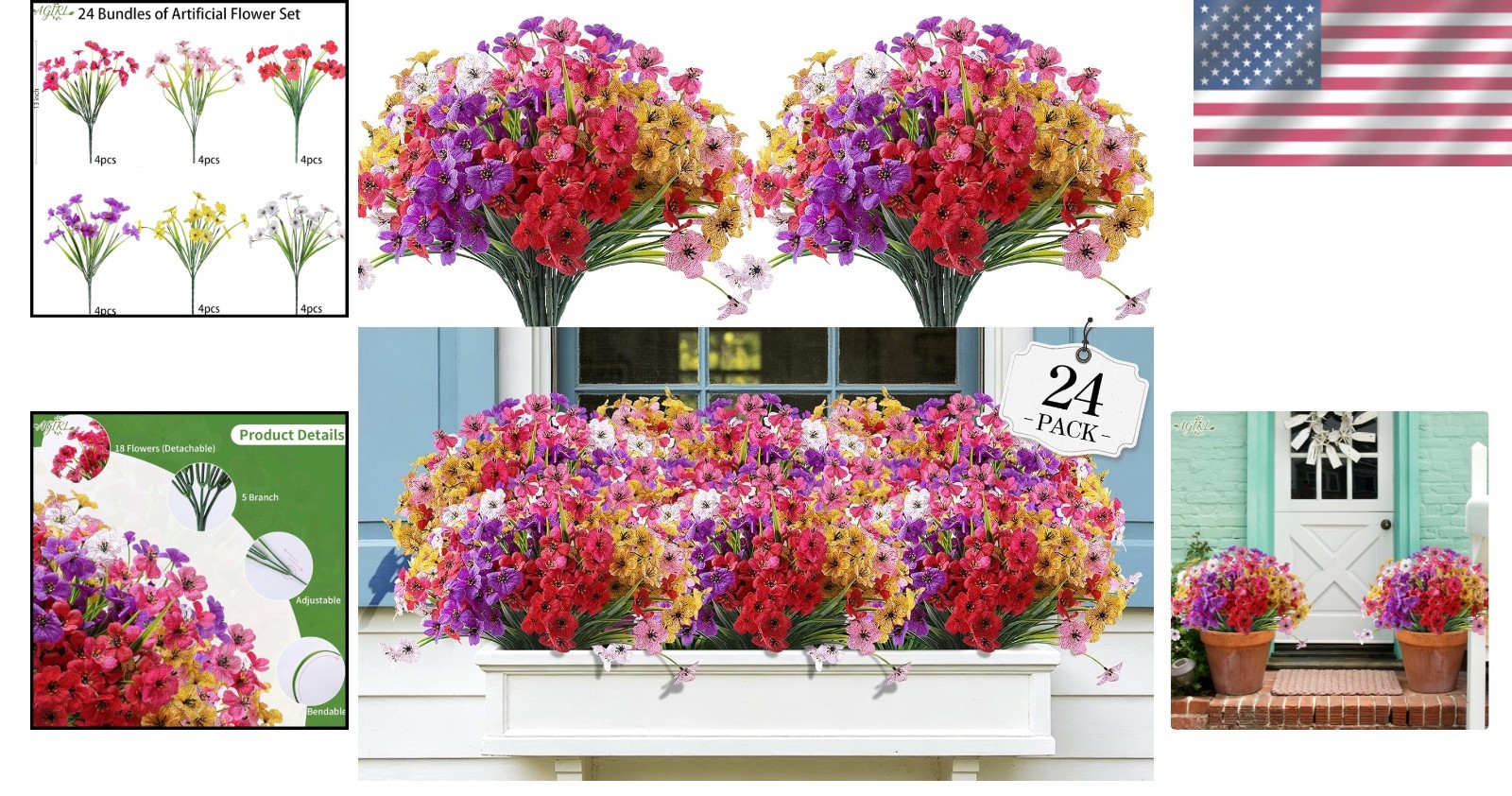 Versatile 24 Bundles of Durable Fake Flowers for Party & Garden Decoration