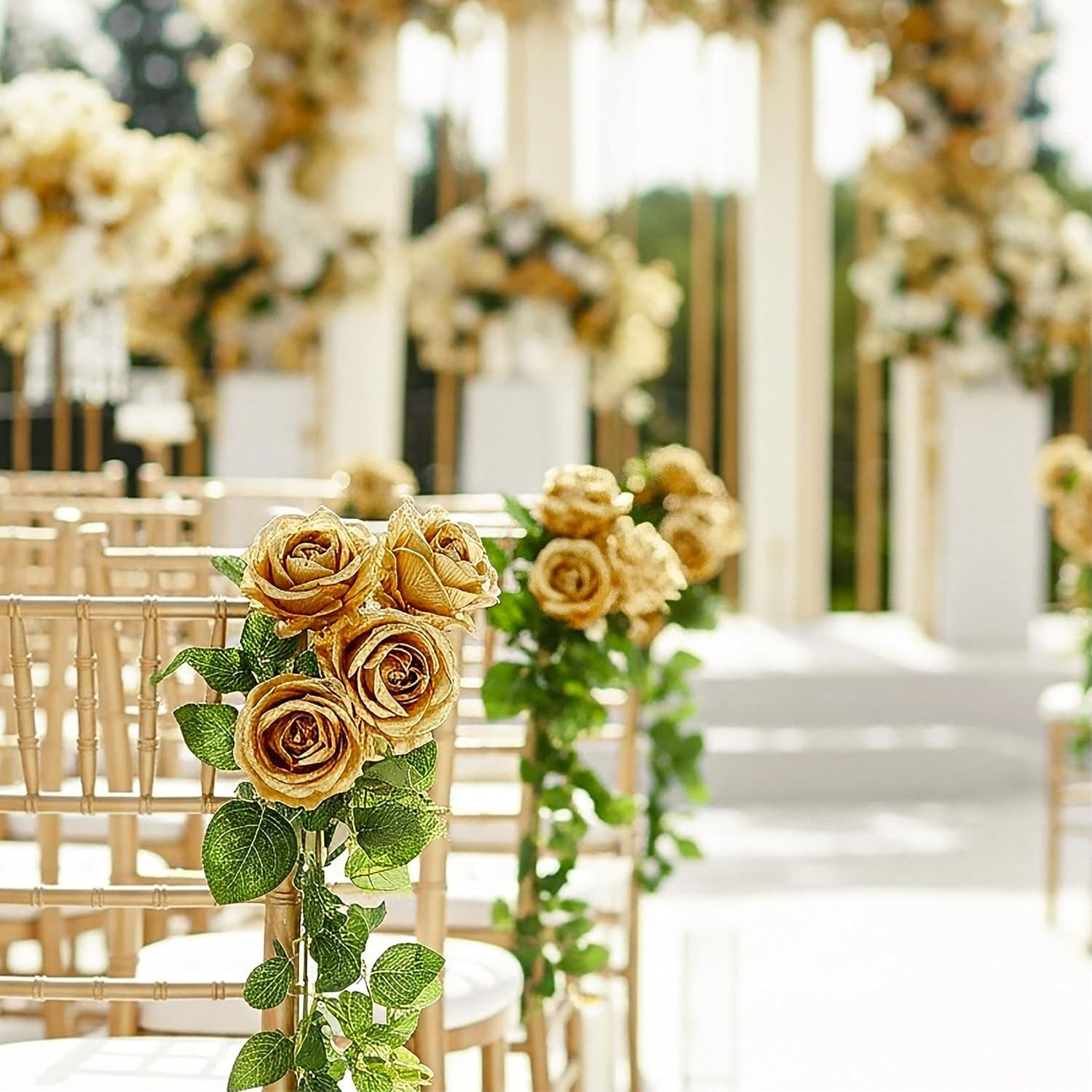 104PCS Lifelike Gold Rose Artificial Flowers for Weddings & Home Decor