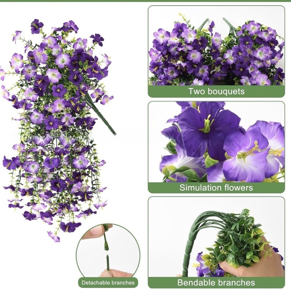 Artificial Hanging Basket with Adjustable Branches Eucalyptus Morning Glory