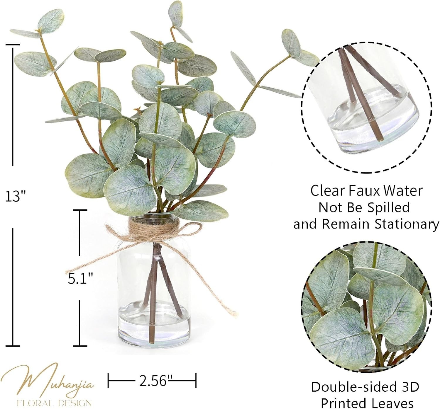 Realistic Faux Eucalyptus Plant in Glass Vase with Faux Water – Ideal Gift
