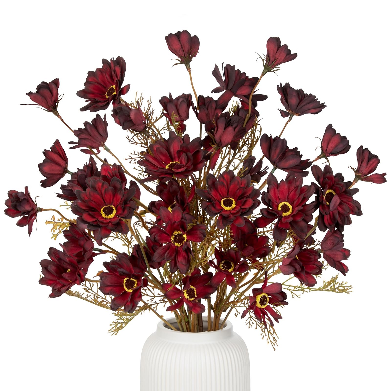 20 Artificial Burgundy Daisy Flowers for Fall Flower Arrangement, 3 Bundles F…