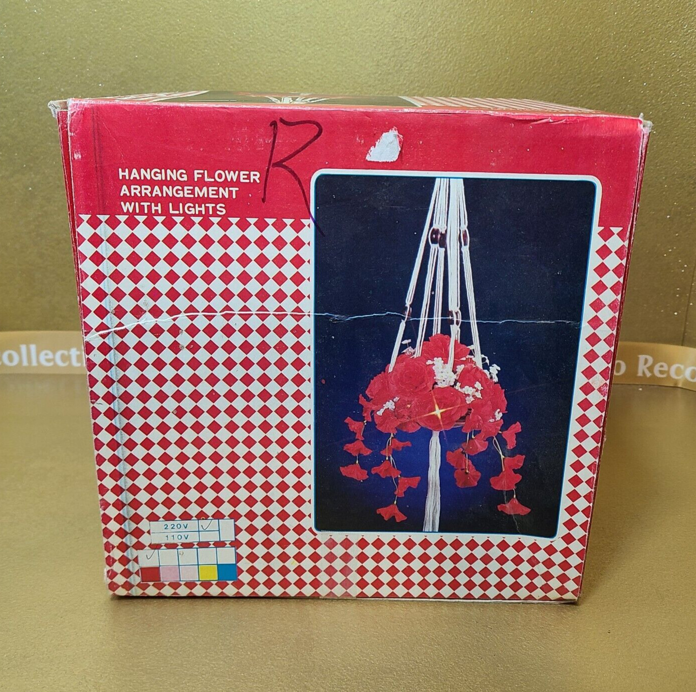 Hanging Plant Faux Red Flowers Macrame Lighted 46″ Vintage Retro Decor see video