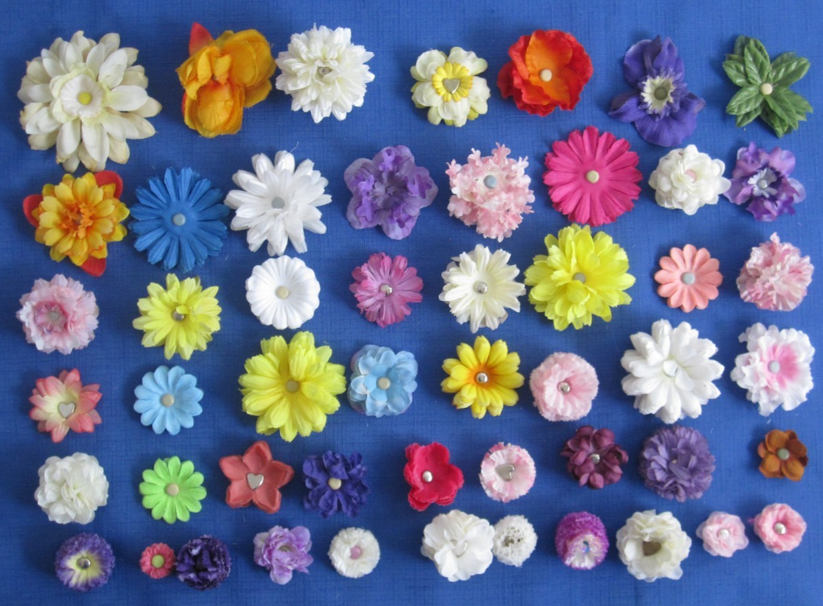 #4 Lot-49 Medium Layers Used Silk Flower Petals .75-3.5″ Brads Multiple Colors