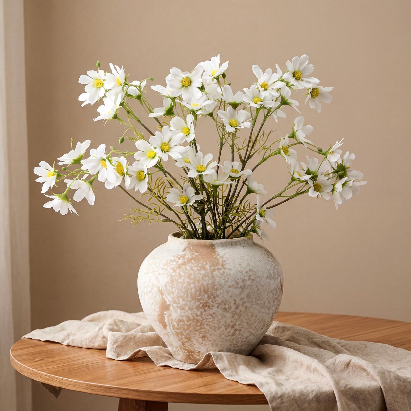 4 Pcs Artificial Daisy Flowers White Fake Cosmos Branches Flowers Faux Silk A…