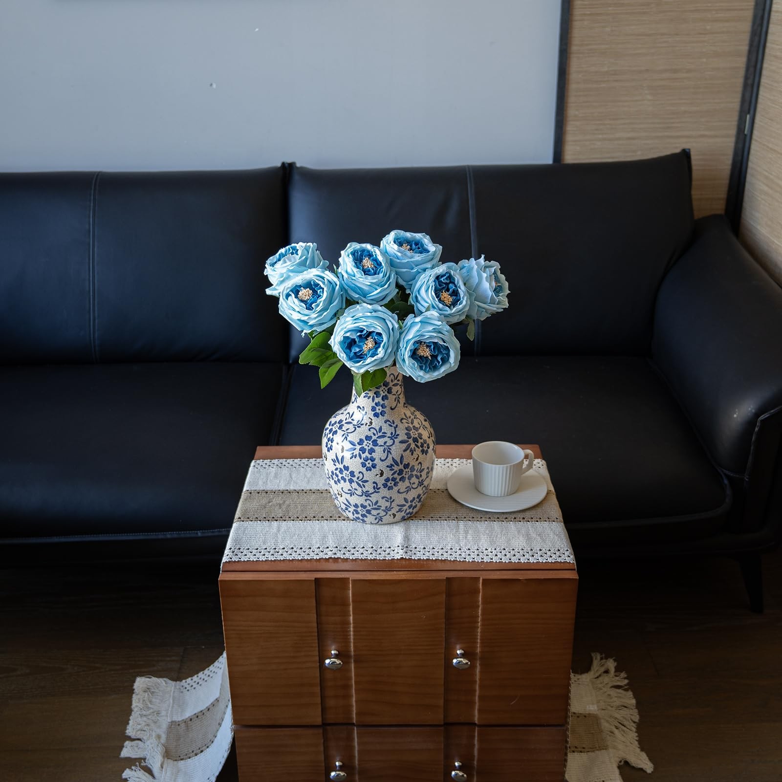 4-PCS Deep Blue Artificial Austin Rose Peony Real Touch Latex Flowers