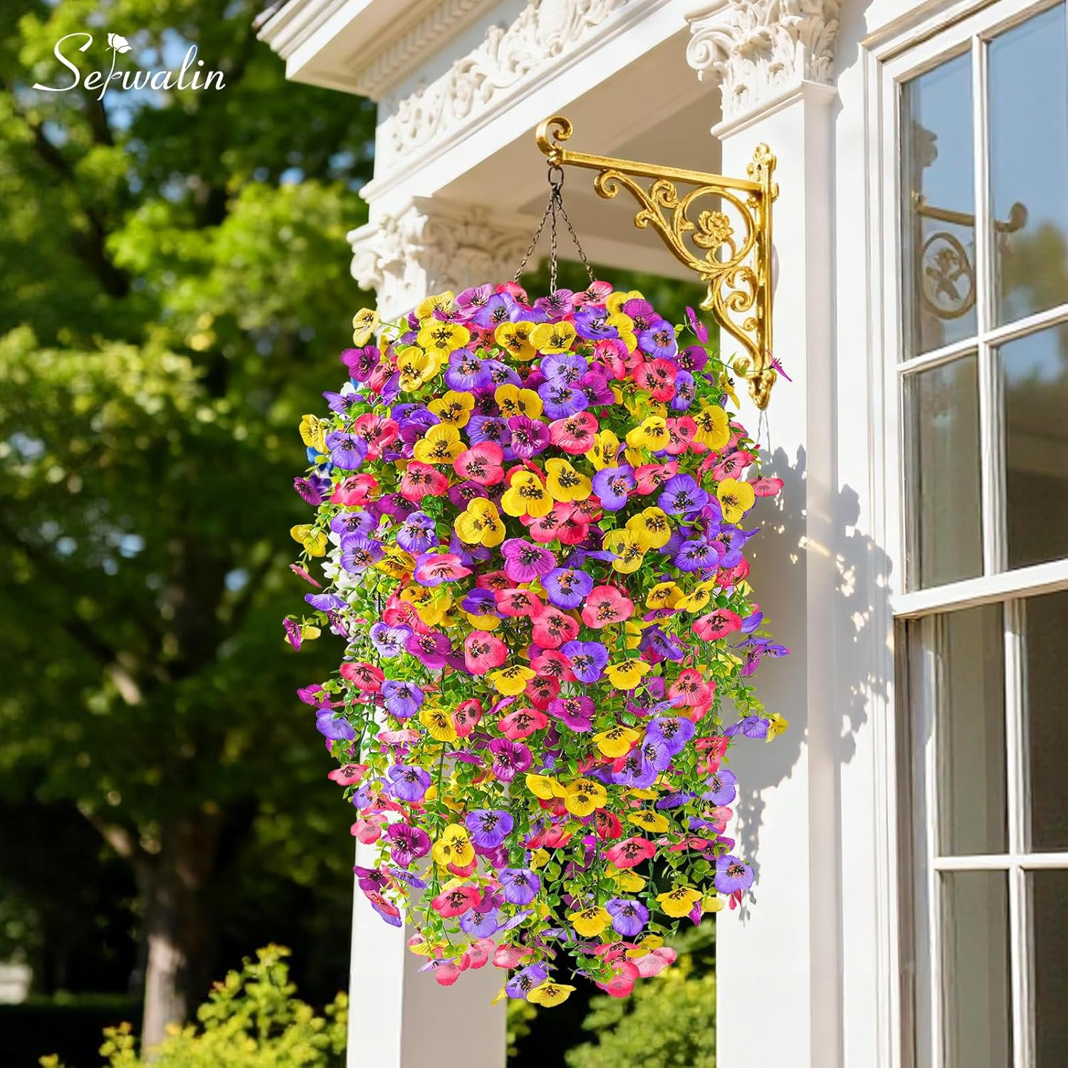 Flores Artificiales Colgantes Exterior de 6PCS Pensamientos Colores Mezclados
