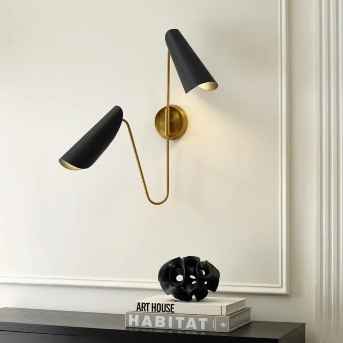 modern two-light wall sconce with matte black cone