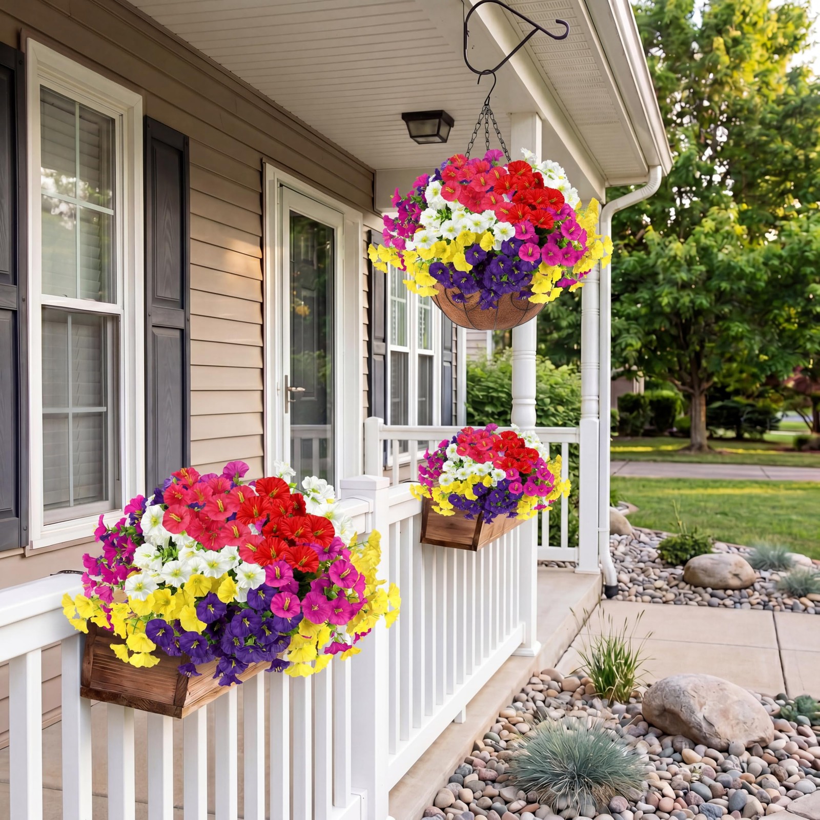 Artificial Flowers for Outdoors with Baskets Hanging Plant Faux Flowers UV Re…