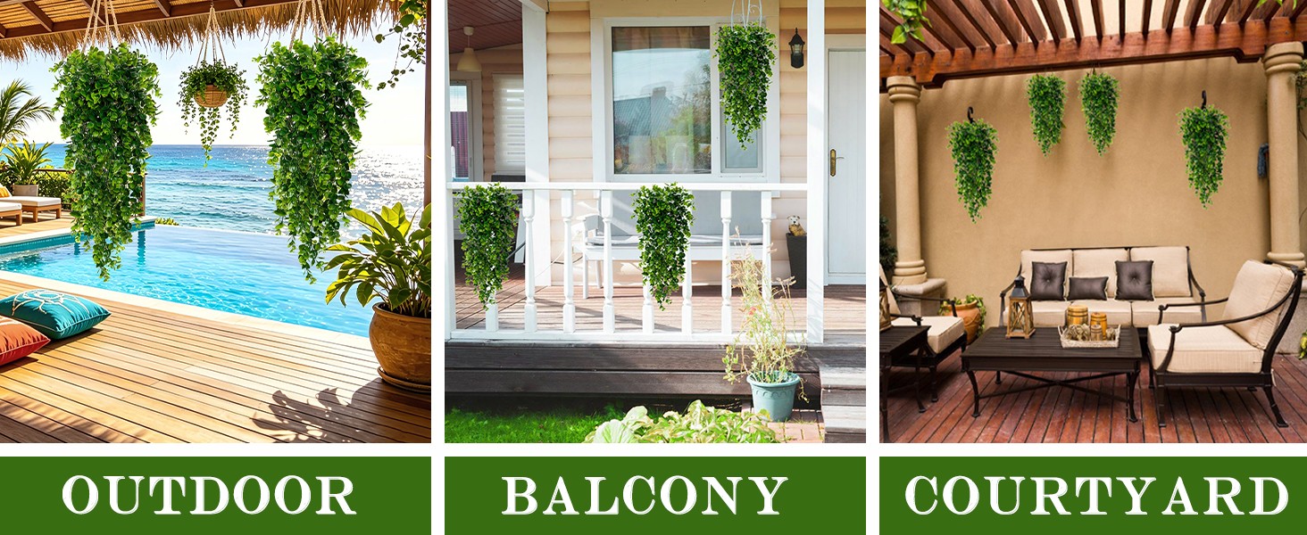 2Pcs Fake Hanging Plants Faux Greenery for Outdoor Planters Wall Plants Hanging