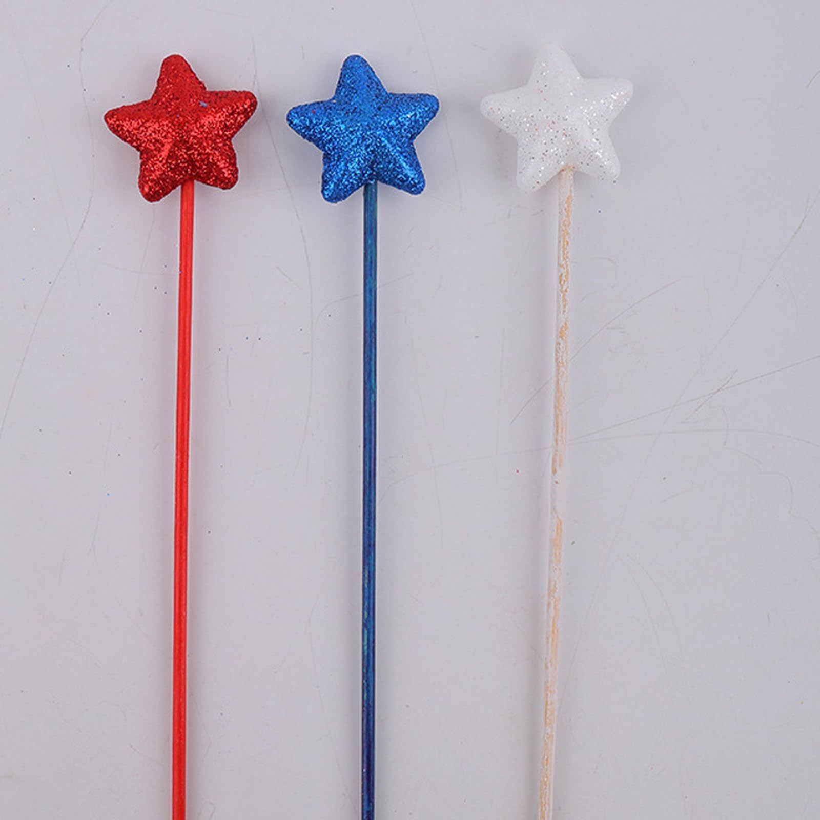 18 Pieces Glitter Star Foam Stem Sticks Red White and Blue Artificial Stems F…