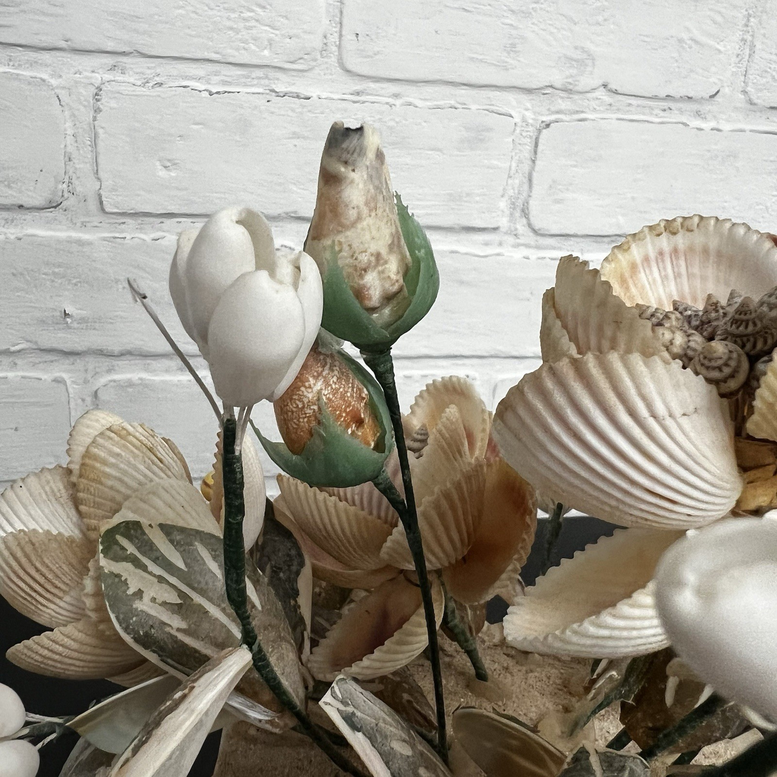 Vintage Shell Flower Arrangement Clam Shell Planter 12” Coastal Decor