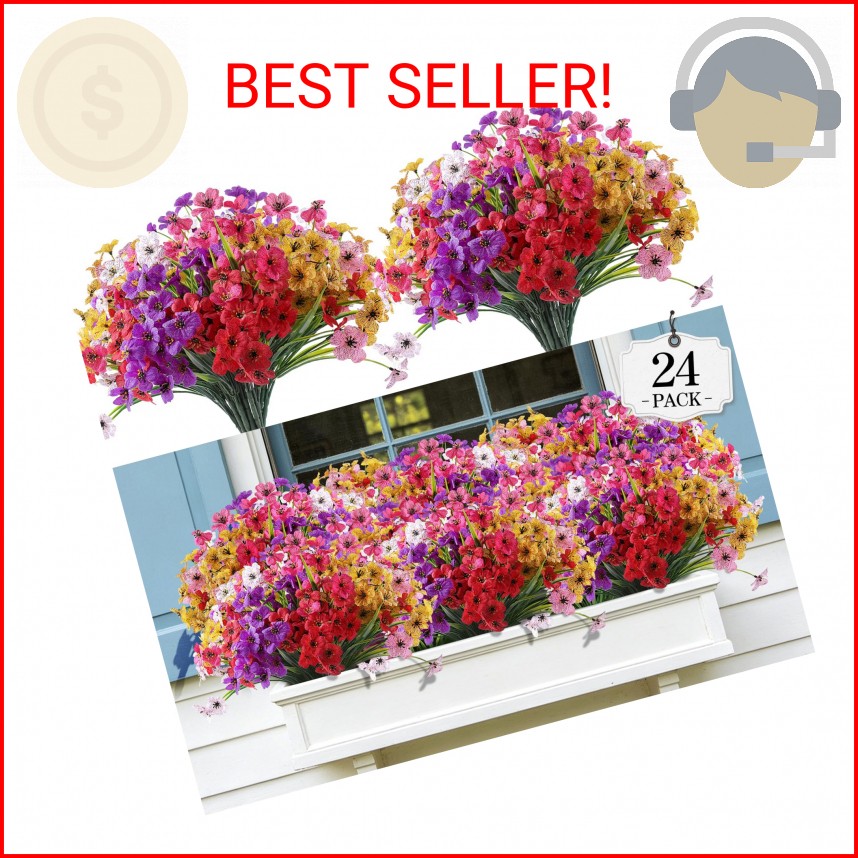 AGIRL 24 Bundles Artificial Flowers for Outdoor,Fake Flowers No Fade Plastic Fau