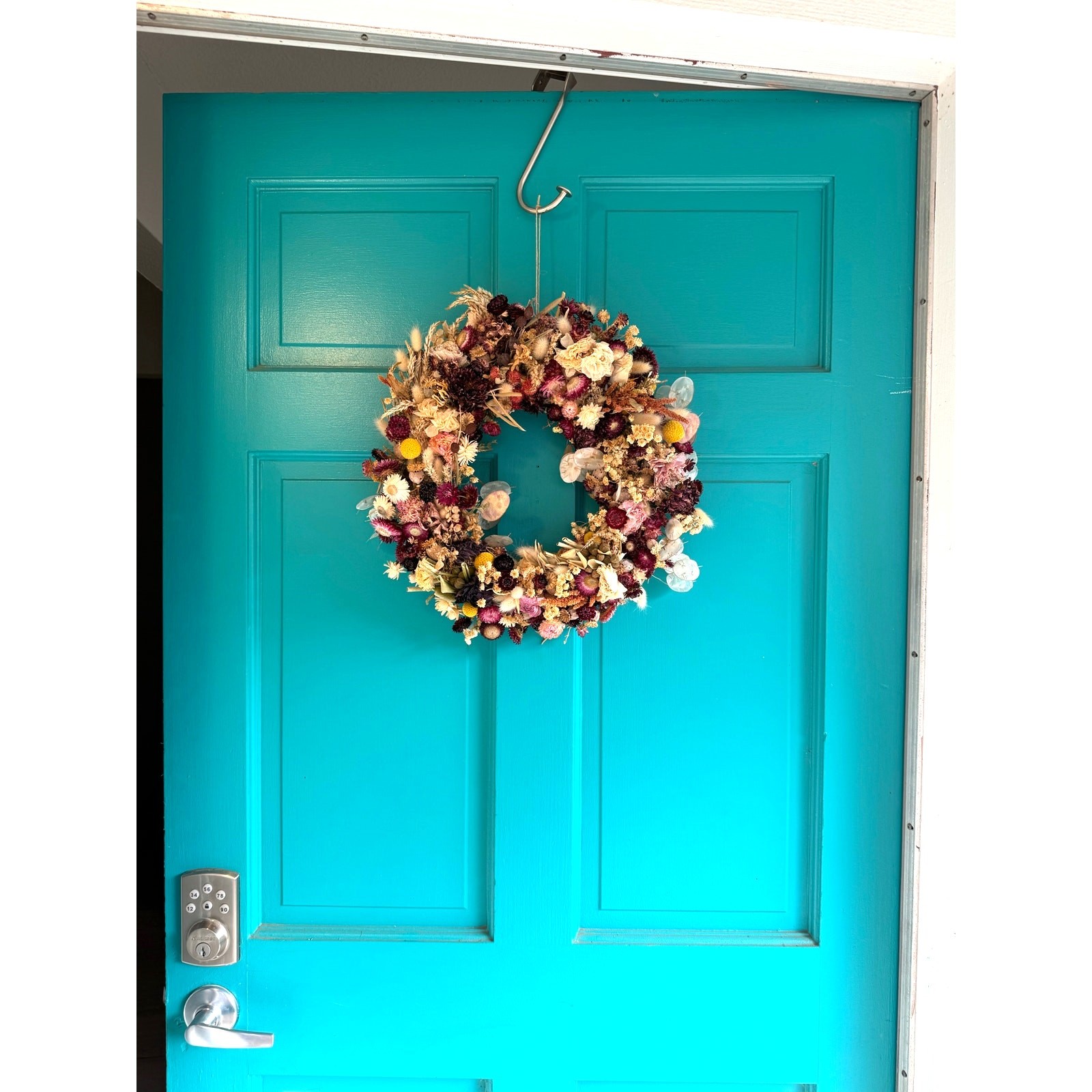Organic Dried Floral Wreath 15″ Ranunculus, Dahlia, Seed Pods, Handmade Crafty