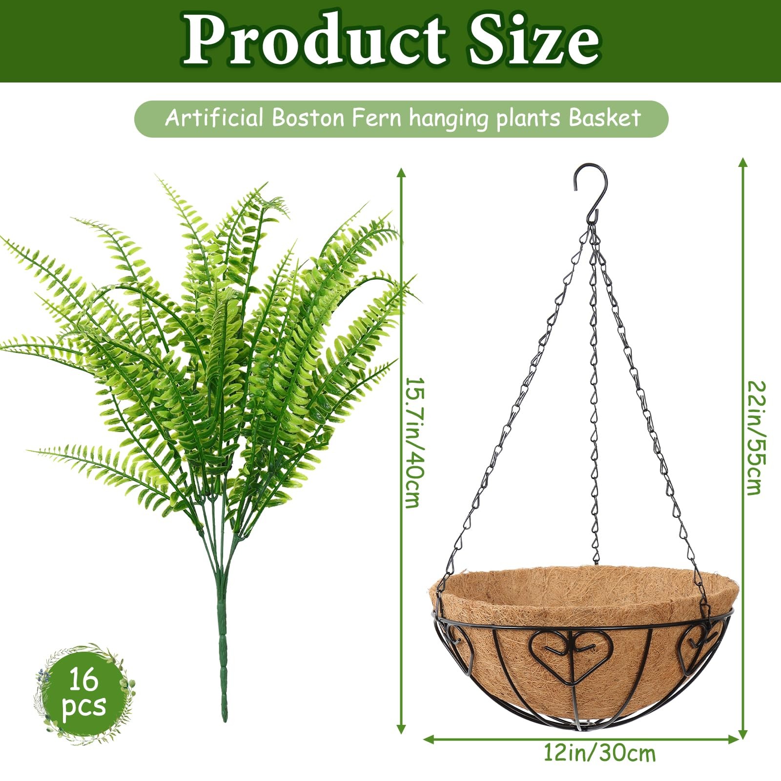 Artificial Hanging Plants with Basket 2PCS Fake Boston Fern Baskets, Outdoor …