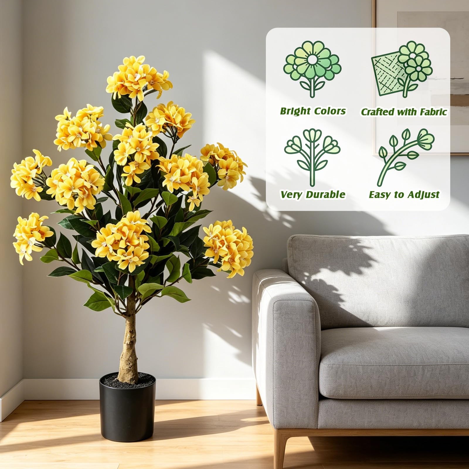 2 Pack 3ft Artificial Hydrangea Tree Faux Hydrangea Plant Indoor Outdoor Fake…