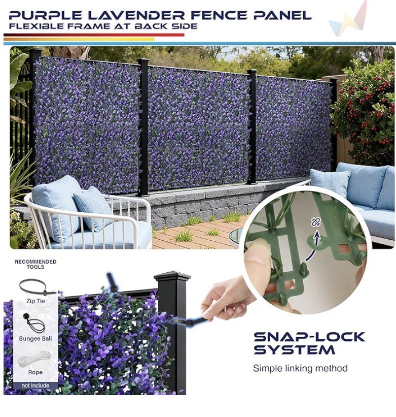 6 Artificial Faux Plastic PURPLE LAVENDER FLOWER PLANT 20×20” PATIO SCREEN PANEL