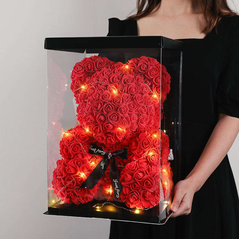 Teddy Bear Rose 25cm Flower Rose Bear with Box ＆ Led Light Valentines Gift