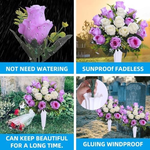 Set of 2 Artificial Cemetery Flowers with Vase,Grave Memorial Flowers,Artificial