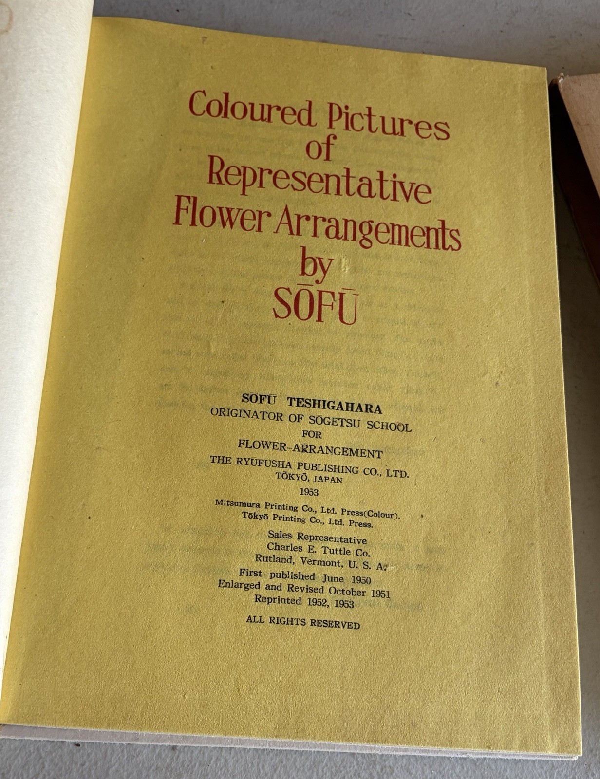 COLOURED PICTURES OF REPERESENTATIVE FLOWER ARRANGEMENTS BY SOFU JAPANESE 1953