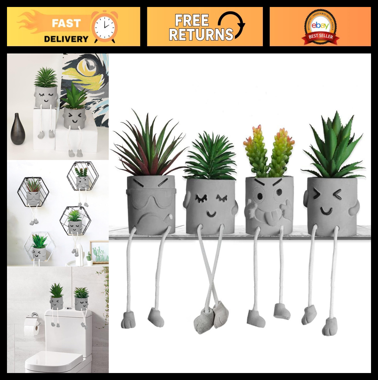 Potted Artificial Succulents Set – Faux Plants for Office, Home Decor & Gifts