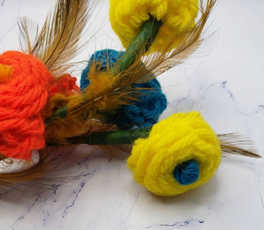 Vintage Handmade Crochet Yarn Flowers Bouquet