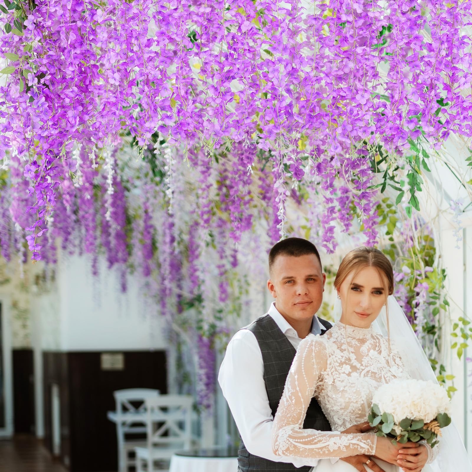 100 Pack Purple Wisteria Garland, Fake Hanging Flowers for Home Decor, 3.6 Ft