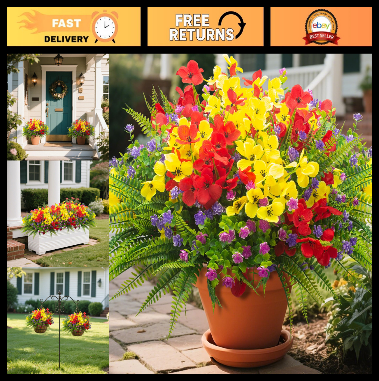 20 Packs UV Resistant Artificial Flowers – Faux Plants for Outdoor Decor, Weddin