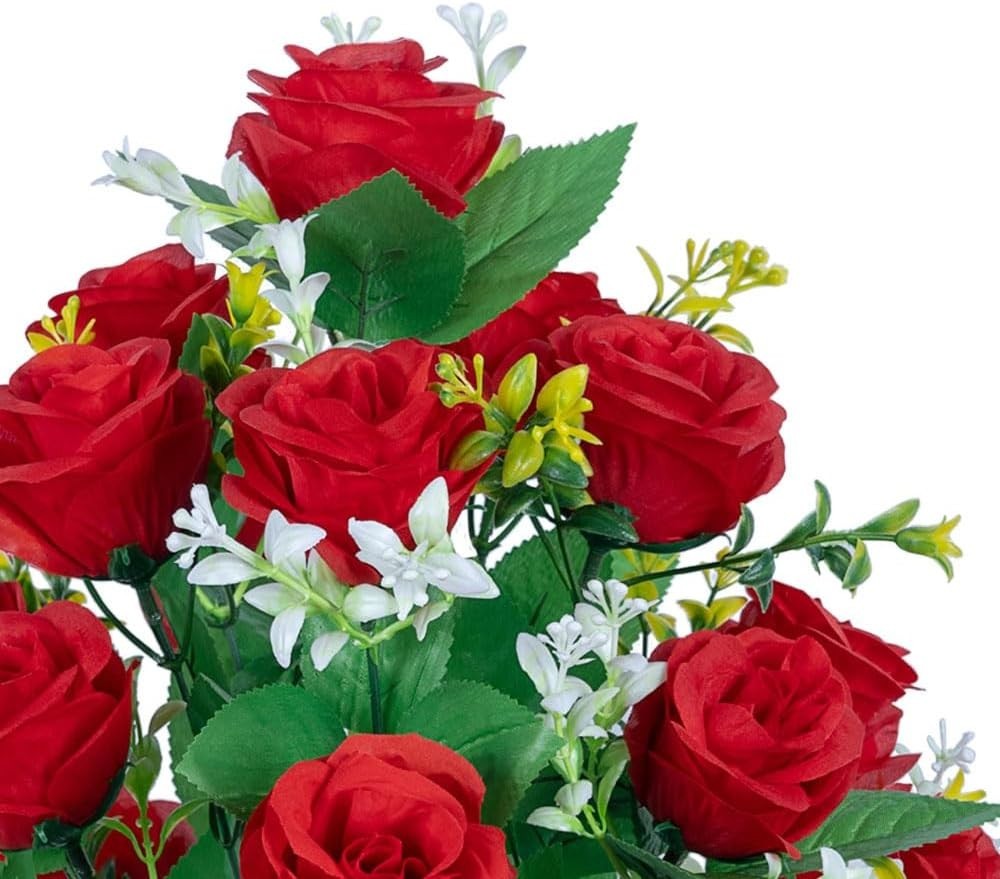 2 Sets of Artificial Cemetery Flowers， Outdoor Grave Decorations Roses，Accomp…