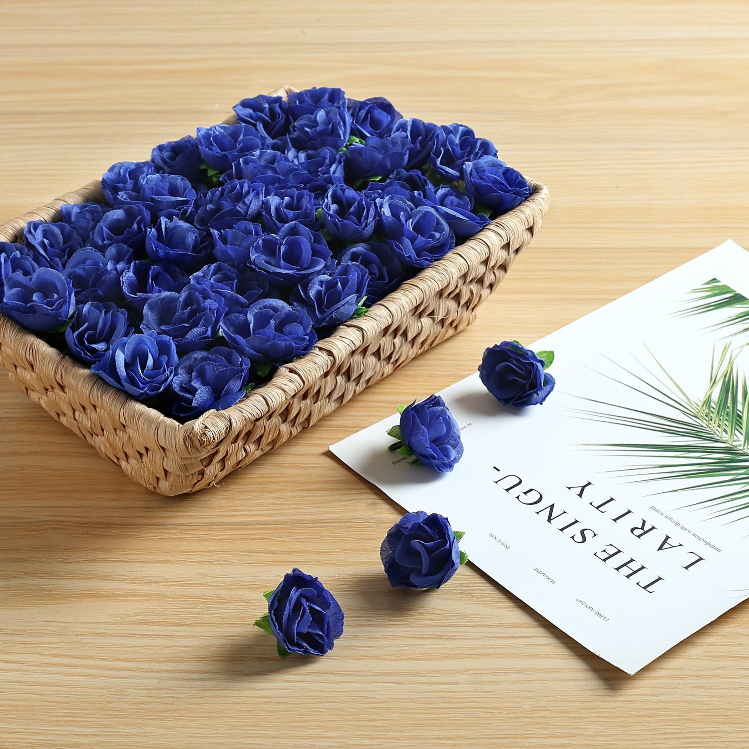 100 PCS 1.3 Inch Mini Deep Blue Artificial Rose Heads Fake Flowers DIY Decor