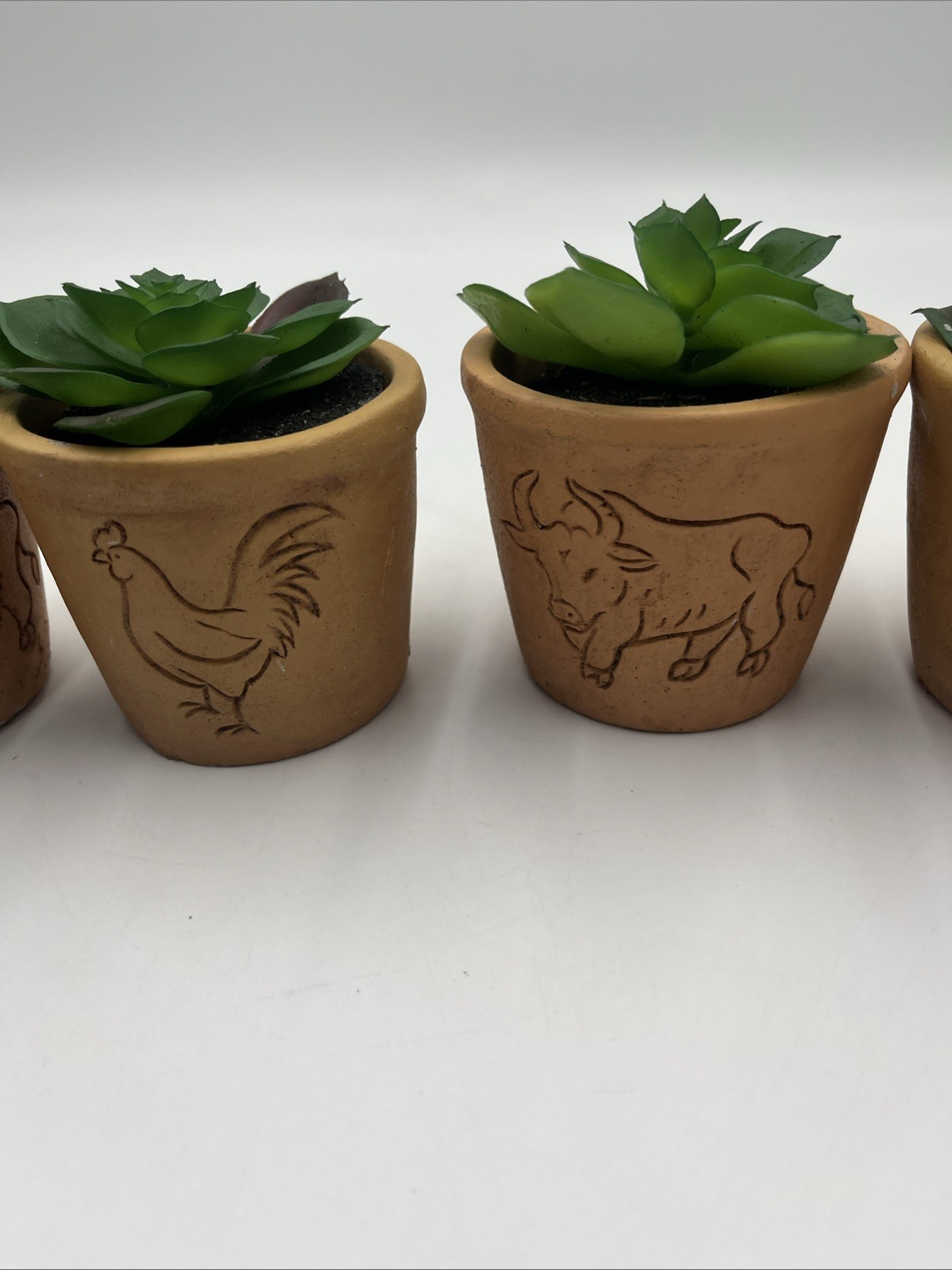 Cute Farm style Tan Clay Potted Fake Flower 4 Pc